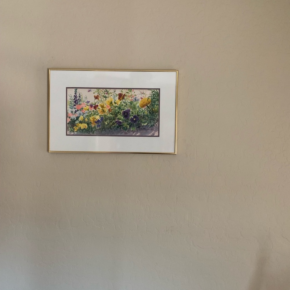 Vibrant Floral Watercolor Matted in Gold Frame and Signed By Artist 14” x 21” - Picture 10 of 10